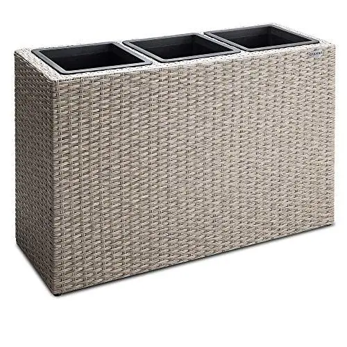 Produktbild: Casaria® Blumenkasten 3 Innentöpfe Polyrattan Herausnehmbar Wasserablauf Outdoor Rechteckig Pflanzkasten Blumentopf Hochbeet Pflanzkübel Creme