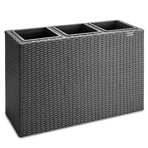 Produktbild: Casaria® Blumenkasten 3 Innentöpfe Polyrattan Herausnehmbar Wasserablauf Outdoor Rechteckig Pflanzkasten Blumentopf Hochbeet Pflanzkübel Schwarz