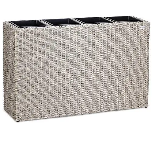 Produktbild: Casaria® Blumenkasten 4 Innentöpfe Polyrattan Herausnehmbar Wasserablauf Outdoor Rechteckig Pflanzkasten Blumentopf Hochbeet Pflanzkübel Creme