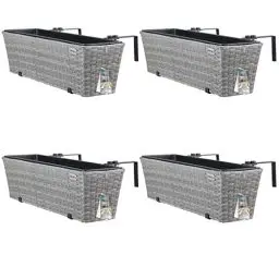 Produktbild: Casaria® Blumenkasten 4er Set 11 Liter Montagehalterung Indoor Outdoor Geländerkasten Balkonkasten Pflanzkasten grau