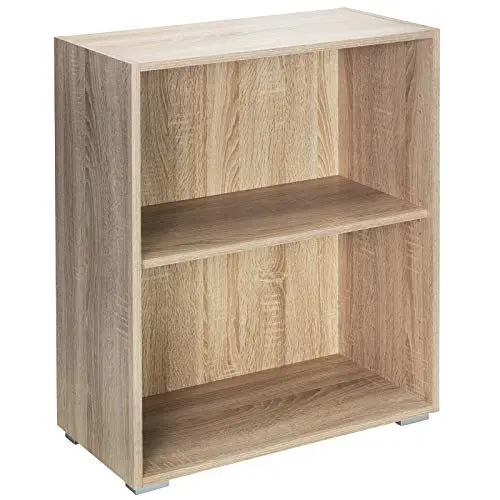 Produktbild: Casaria® Bücherregal 77x60x28cm Eiche Holz 2 Fächer Boden Höhenverstellbar Kippschutz Bücher Büro Wohnzimmer Standregal Regal