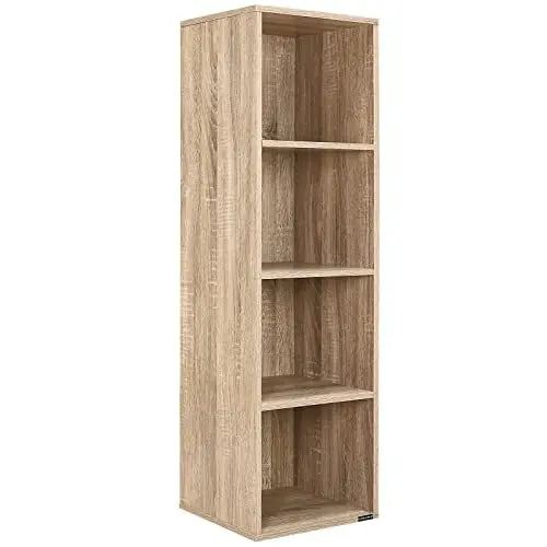 Produktbild: Casaria® Bücherregal mit 4 Fächer 106x30x30cm Kippschutz Bodenschoner 40kg Belastbarkeit Wohnzimmer Schlafzimmer Büro Regal Standregal Würfelregal Eiche