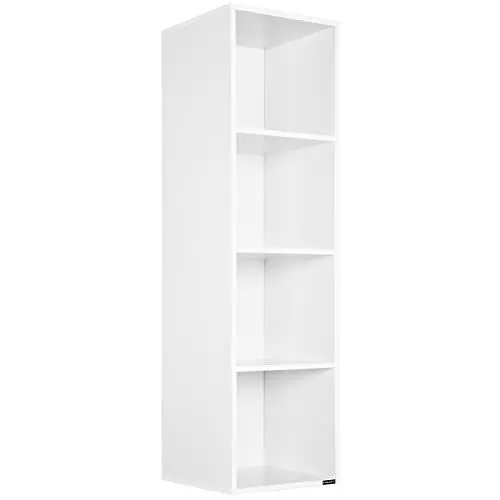 Produktbild: Casaria® Bücherregal mit 4 Fächer 106x30x30cm Kippschutz Bodenschoner 40kg Belastbarkeit Wohnzimmer Schlafzimmer Büro Regal Standregal Würfelregal Weiß