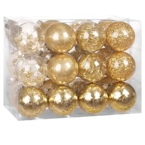 Produktbild: Casaria® Christbaumkugeln 24tlg Ø7cm Kunststoff individuell befüllbar bruchfest transparent Weihnachtskugeln Christbaumschmuck Weihnachtsdeko Gold