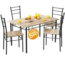 Produktbild: Casaria® Esstisch mit 4 Stühlen Holz 5-TLG Set Metall 110x70cm Industrial Modern Esszimmer Küche Stühle Tisch Möbel Essgruppe Sitzgruppe Leo Eiche hell