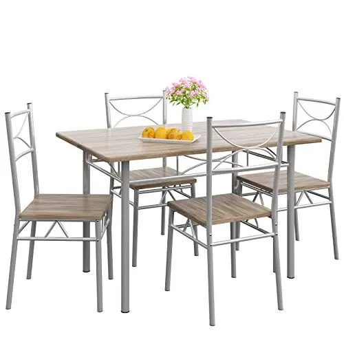 Produktbild: Casaria® Esstisch mit 4 Stühlen Holz 5-TLG Set Metall 110x70cm Industrial Esszimmer Küche Stühle Tisch Möbel Essgruppe Sitzgruppe Paul Eiche