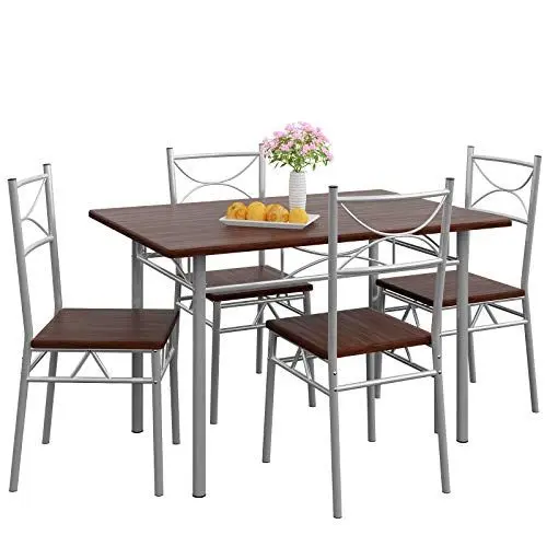 Produktbild: Casaria® Esstisch mit 4 Stühlen Holz 5-TLG Set Metall 110x70cm Industrial Esszimmer Küche Stühle Tisch Möbel Essgruppe Sitzgruppe Paul Eiche Dunkel