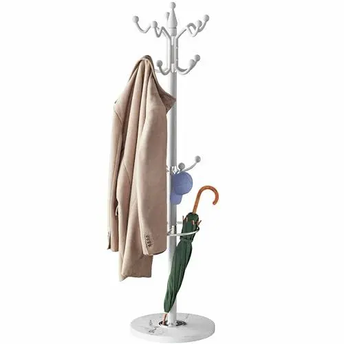 Produktbild: Casaria® Garderobenständer Marmorsockel Metall 14 Haken 360° Drehbar Stabil Modern 37x37x175cm Flur Büro Kleiderständer Kleiderstange Jackenständer Weiß