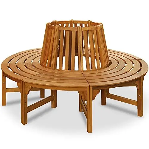 Produktbild: Casaria® Baumbank Sitzbank Wetterfest Holz FSC®-Zertifiziert 320kg Belastbarkeit Rückenlehne 360° Rundbank Garten Bank Baumbank Eukalyptus Ø190x80cm Braun