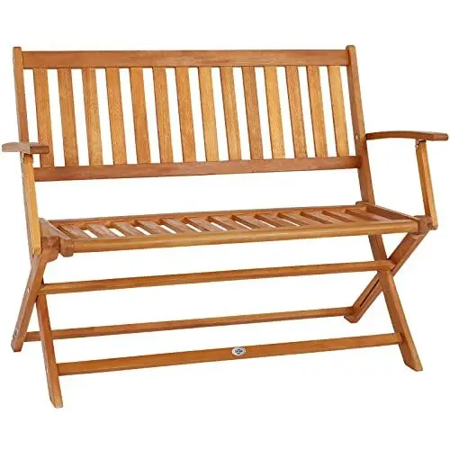 Produktbild: Casaria® Gartenbank Sitzbank Wetterfest Holz Klappbar FSC®-Zertifiziert 320kg Belastbarkeit Armlehne Rückenlehne 2-Sitzer 120x55cm Garten Balkon Bank Eukalyptus