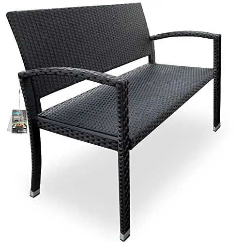 Produktbild: Casaria® Gartenbank Wetterfest Polyrattan UV-beständig 320kg Belastbar Garten Terrasse Balkon Bank Balkonbank Gartenmöbel 122x58x87cm 2-Sitzer Schwarz