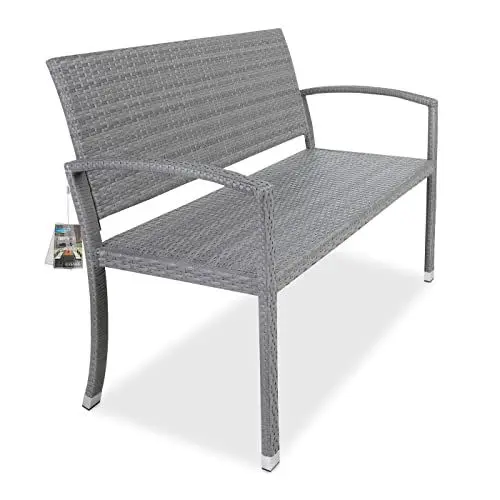 Produktbild: Casaria® Gartenbank Wetterfest Polyrattan UV-beständig 320kg Belastbar Garten Terrasse Balkon Bank Balkonbank Gartenmöbel 122x58x87cm 2-Sitzer Grau