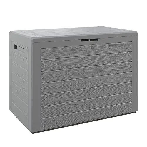 Produktbild: Casaria® Gartenbox 190L UV-beständig Griffmulden Verschlussvorrichtung Balkon Terrasse Wohnzimmer Wintergarten Box Kissenbox 78x44cm Holz-Optik Grau