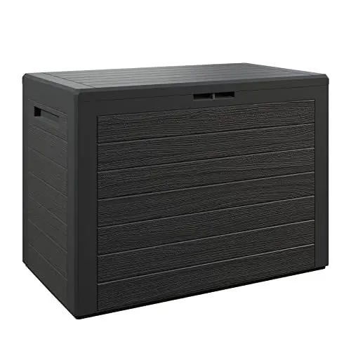 Produktbild: Casaria® Gartenbox 190L UV-beständig Griffmulden Verschlussvorrichtung Balkon Terrasse Wohnzimmer Wintergarten Kissenbox 78x44cm Holz-Optik Anthrazit