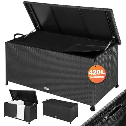 Produktbild: Casaria® Gartenbox Auflagenbox mit Rollen 270L Stauraum UV-beständig Handgriffe Gasdruckfeder Wetterfest 117x53cm Garten Aufbewahrungsbox Schwarz