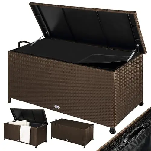 Produktbild: Casaria® Gartenbox Auflagenbox mit Rollen 270L Stauraum UV-beständig Handgriffe Gasdruckfeder Wetterfest 122x56cm Garten Balkon Aufbewahrungsbox Braun
