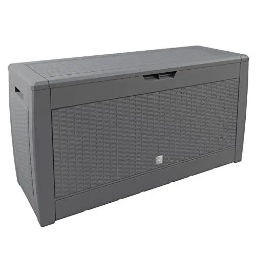 Produktbild: Casaria® Gartenbox Grau UV-beständig 310L Haltegriffe Rollen Terrasse Balkon Wohnzimmer Wintergarten Truhe Auflagenbox Kissenbox 119x48cm Rattan-Optik