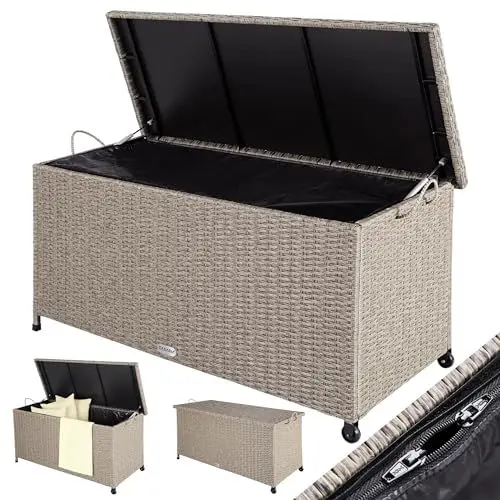 Produktbild: Casaria® Gartenbox Auflagenbox mit Rollen 270L Stauraum UV-beständig Handgriffe Gasdruckfeder Wetterfest 117x53cm Garten Balkon Aufbewahrungsbox Creme