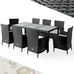 Produktbild: Casaria® Gartenmöbel Set 17-TLG. mit Tisch 190x90cm 8er Stühle 160kg belastbar Auflagen Wetterfest Stapelbar Polyrattan Schwarz Balkon Terrassen Möbel
