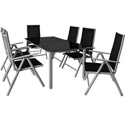 Produktbild: Casaria® Gartenmöbel Set 6 Stühle mit Tisch 150x90cm Aluminium Sicherheitsglas Wetterfest Klappbar Modern Terrasse Balkon Möbel Sitzgruppe Garnitur Bern