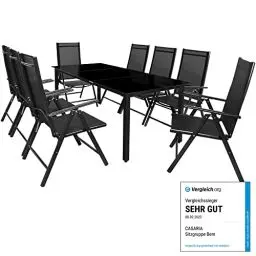 Produktbild: Casaria® Gartenmöbel Set 8 Stühle mit Tisch 190x90cm Aluminium Sicherheitsglas Wetterfest Klappbar Modern Terrasse Balkon Möbel Sitzgruppe Garnitur Bern