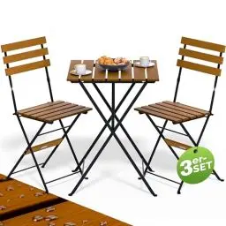 Produktbild: Casaria® Gartenmöbel Set Balkon 2 Personen Vollmontiert FSC®-Zertifiziert Wetterfest Holz Klappbar Garten Terrasse Akazie Metall Tisch 2 Stühle 3-TLG