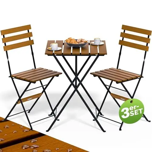 Produktbild: Casaria® Gartenmöbel Set Balkon 2 Personen Vollmontiert FSC®-Zertifiziert Wetterfest Holz Klappbar Garten Terrasse Akazie Metall Tisch 2 Stühle 3-TLG