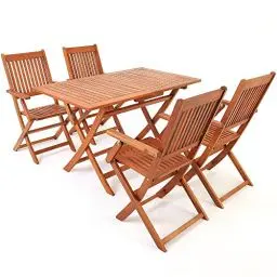 Produktbild: Casaria® Gartenmöbel Set Wetterfest Klappbar Akazie 5-TLG. FSC®-Zertifiziert Holz Armlehne 160kg Belastbarkeit Garten Terrasse Balkonmöbel 120x70cm Möbelset 4 Personen