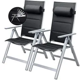 Produktbild: Casaria® Gartenstühle 2er Set Klappbar Gepolstert Alu 8- Fach Verstellbar 120 kg Belastbarkeit Wetterfest Outdoor Balkon Camping Hochlehner Klappstuhl
