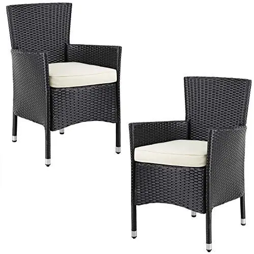 Produktbild: Casaria® Gartenstühle 2er Set Polyrattan Stapelbar mit Auflagen 160kg Belastbarkeit Wetterfest Outdoor Garten Terrasse Balkon Stapelstuhl Stuhl Sessel