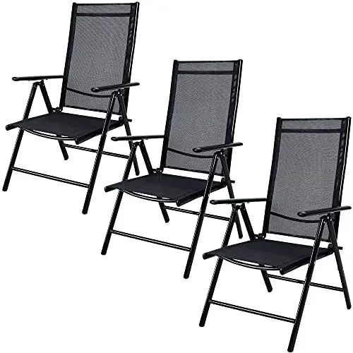 Produktbild: Casaria® Gartenstuhl 3er Set Klappbar Aluminium Wetterfest 8- Fach Verstellbar 120kg Belastbar Outdoor Balkon Camping Hochlehner Klappstuhl Stuhl Anthrazit