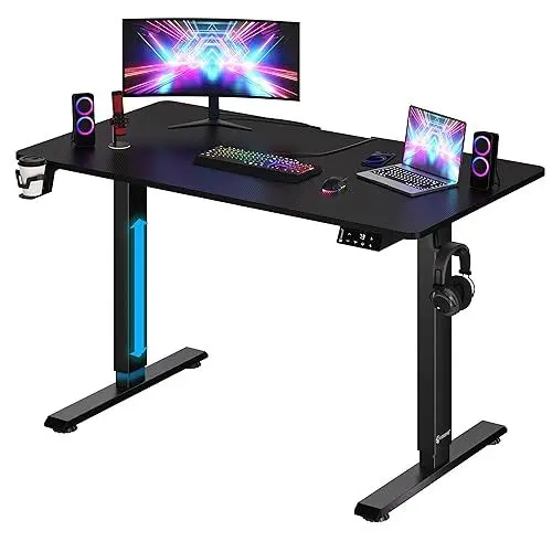 Produktbild: CASARIA® Höhenverstellbarer Schreibtisch Elektrisch, Schwarz - 110 cm x 60 cm - Memory Funktion - LCD Bedienelement mit Höhenanzeige - Getränke- & Kopfhörerhalter - Traglast 80kg, Stabile Konstruktion