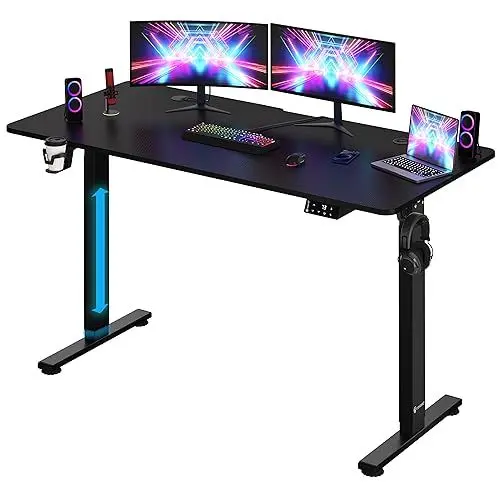Produktbild: Casaria® Höhenverstellbarer Schreibtisch 140cm Schwarz Gestell Tischplatte Gaming Tisch LCD Display Memoryfunktion Elektrisch mit Zubehör Computertisch Büro