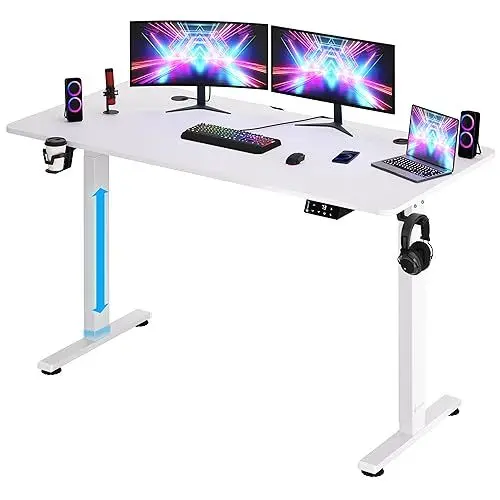 Produktbild: Casaria® Höhenverstellbarer Schreibtisch 140cm Weiß Gestell Tischplatte Gaming Tisch LCD Display Memoryfunktion Elektrisch mit Zubehör Computertisch Büro