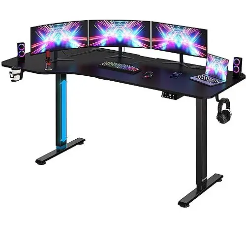 Produktbild: Casaria® Höhenverstellbarer Schreibtisch 160x75 cm elektrisch mit Kopfhörerhalter Tassenhalter Modern Büro Gaming PC Computer Tisch Schwarz Carbon-Optik