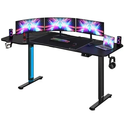 Produktbild: Casaria® Höhenverstellbarer Schreibtisch 160x75 cm mit Unterlage L-Form Elektrisch LCD-Display 73-118cm Stahlgestell Büro Gaming Computer Tisch Schwarz