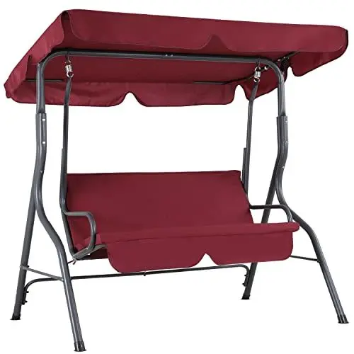 Produktbild: Casaria® Hollywoodschaukel wetterfest 200kg Belastbar Dach Anti-Rutsch-Füße Garten Terrasse Schaukel Bank 140x112x150cm Rückenlehne 2 Sitzer Rubinrot