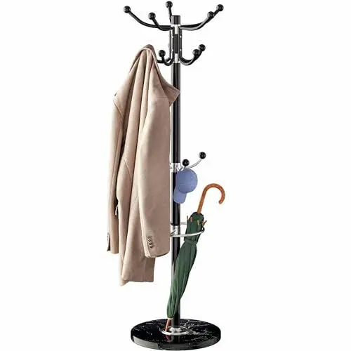 Produktbild: Casaria® Kleiderständer Marmorsockel Metall 14 Haken 360° Drehbar Stabil 37x37x175 cm Flur Büro Garderobenständer Kleiderstange Jackenständer Schwarz