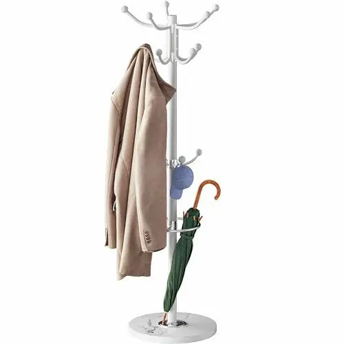 Produktbild: Casaria® Kleiderständer Marmorsockel Metall 14 Haken 360° Drehbar Stabil Modern 37x37x175cm Flur Büro Garderobenständer Kleiderstange Jackenständer Weiß