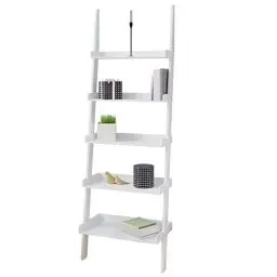 Produktbild: Casaria® Leiterregal Weiß 180x65cm 5 Ebenen je 10kg Belastbarkeit Holz Groß Deko Blumen Bücher Badezimmer Wohnzimmer Küche Standregal Bücherregal Regal