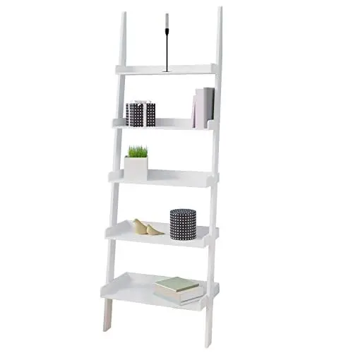 Produktbild: Casaria® Leiterregal Weiß 180x65cm 5 Ebenen je 10kg Belastbarkeit Holz Groß Deko Blumen Bücher Badezimmer Wohnzimmer Küche Standregal Bücherregal Regal