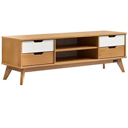 Produktbild: Casaria® Lowboard 140x42x40cm FSC®- Zertifiziert 4 Schubladen 2 Fächer Kiefer Massiv Natur Holz Wohnzimmer Flur TV Schrank Board Fernsehtisch Möbel Weiß