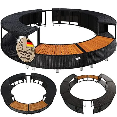 Produktbild: Casaria® Luxus Whirlpool Verkleidung Polyrattan Innen Ø 206 cm Einstieg aus FSC®-zertifiziertem Eukalyptus-Hartholz verzinkter Stahl Pool Umrandung