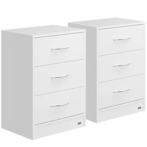 Produktbild: Casaria® Nachttisch 2er Set 54x39x28cm Holz 3 Schubladen Boxspringbett Schlafzimmer Wohnzimmer Beistelltisch Nachtschrank Nachtkästchen Tisch Weiß