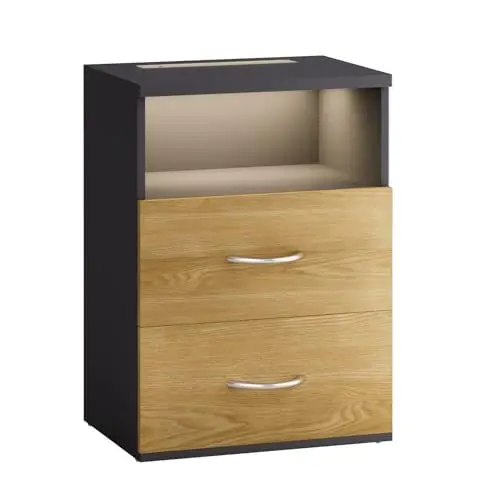 Produktbild: Casaria® Nachttisch Touch LED Beleuchtung 40x28x55cm Dimmbar 2 Schubladen Boxspringbett Schlafzimmer Wohnzimmer Beistelltisch Nachtschrank Holz Anthrazit