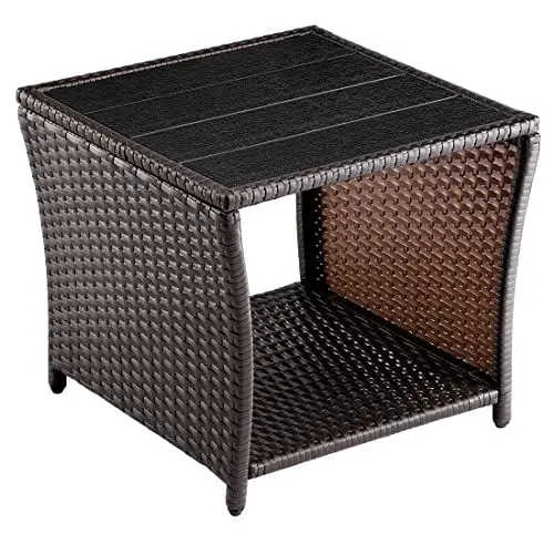Produktbild: Casaria® Polyrattan Beistelltisch mit WPC Tischplatte 45x45x40cm 80 kg Belastbarkeit Wetterfest Outdoor Garten Terrasse Balkon Tisch Gartenmöbel Braun
