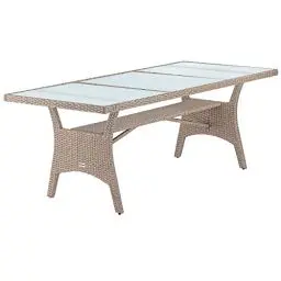 Produktbild: Casaria® Polyrattan Gartentisch 190x90x74 cm mit Ablage Glas Tischplatte Höhenverstellbar Wetterfest Garten Terrasse Balkon Esstisch Gartenmöbel Creme