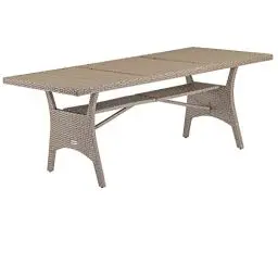 Produktbild: Casaria® Polyrattan Gartentisch 190x90x74cm mit Ablage WPC-Tischplatte Höhenverstellbar Holzoptik Wetterfest Garten Terrasse Esstisch Gartenmöbel Creme