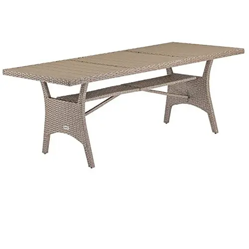 Produktbild: Casaria® Polyrattan Gartentisch 190x90x74cm mit Ablage WPC-Tischplatte Höhenverstellbar Holzoptik Wetterfest Garten Terrasse Esstisch Gartenmöbel Creme