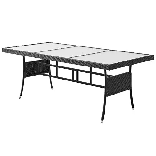 Produktbild: Casaria® Polyrattan Gartentisch 190x90x75 cm mit Milch-Glasplatte Wetterfest Höhenverstellbar UV-beständig Garten Terrasse Innen Möbel Esstisch Schwarz